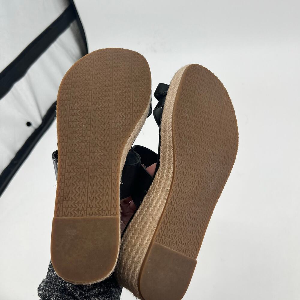 Michael Kors Women's 9 Sidney mid wedge Espadrille Sandals black & gold slip on - Picture 5 of 7